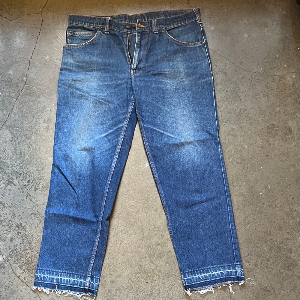 Levi's Men's Dark Blue Relaxed Denim Jeans with Raw Hem